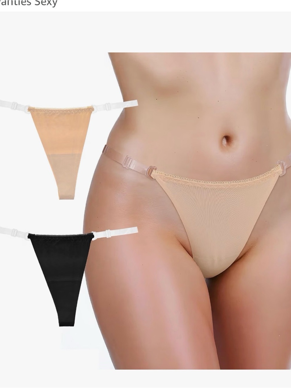 New! Neutral & Black Sheer Adjustable Thong Set